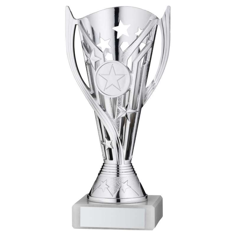 SILVER PLASTIC FLASH CUP ASSEMBLED ON MARBLE (1in CEN) – 7in