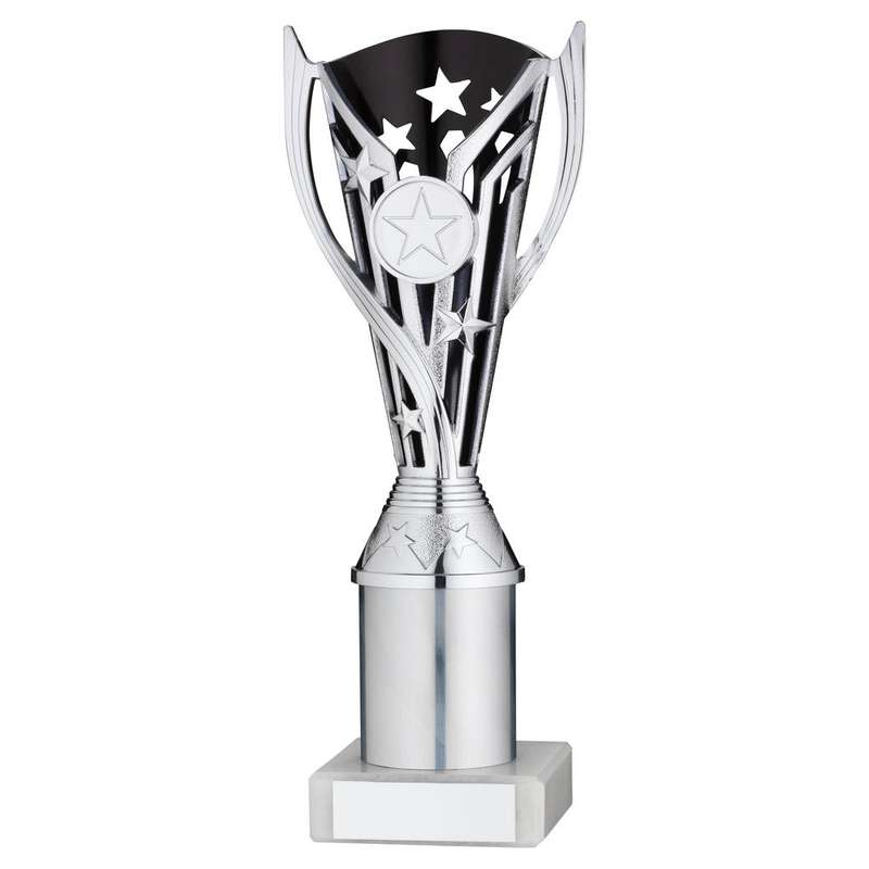 SILVER/BLACK PLASTIC FLASH CUP ASSEMBLED ON MARBLE WITH TUBE (1in CEN) – 8in