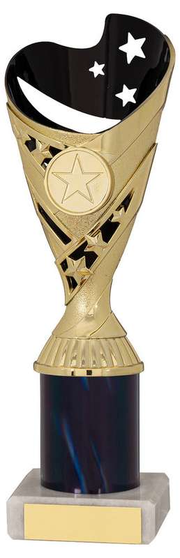BLACK/GOLD PLASTIC SABRE CUP ASSEMBLED ON MARBLE (1in CEN) – 8in