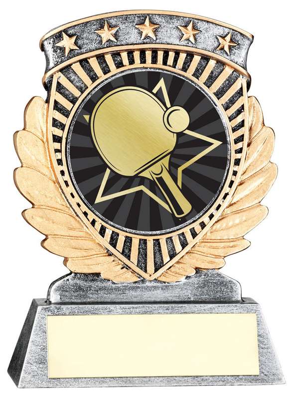 PEW/GOLD 5 STAR HOLDER WITH VINYL TABLE TENNIS INSERT & PLATE – 3.75in