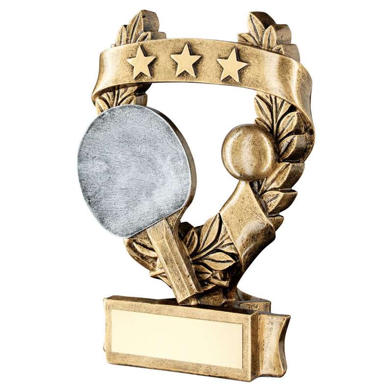 BRZ/PEW/GOLD TABLE TENNIS 3 STAR WREATH AWARD WITH PLATE – 5in