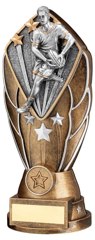 BZ/SILV DIAMOND COLUMN + MALE RUGBY DISC & PLATE (1in CEN) – 6.75in