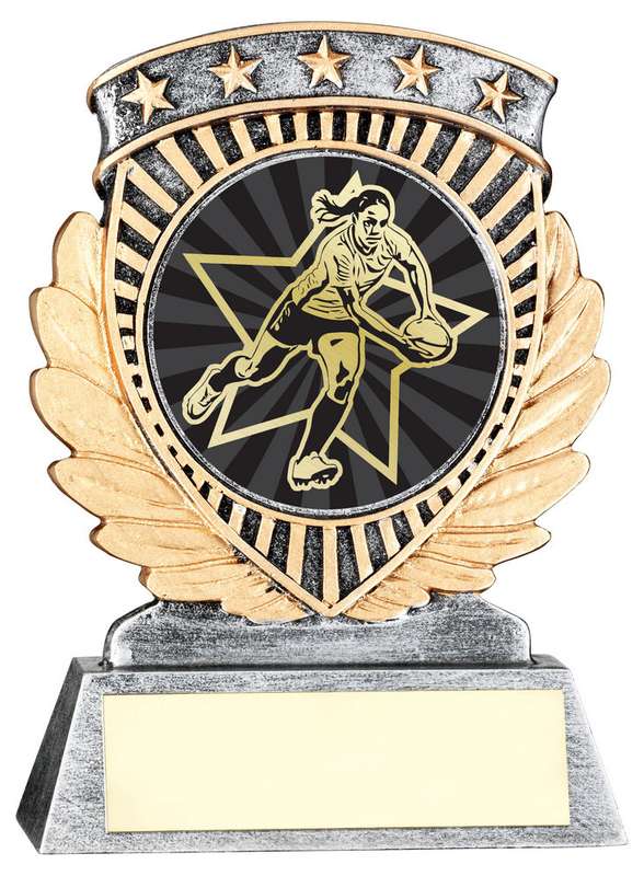 PEW/GOLD 5 STAR HOLDER WITH VINYL FEMALE RUGBY INSERT & PLATE – 3.75in