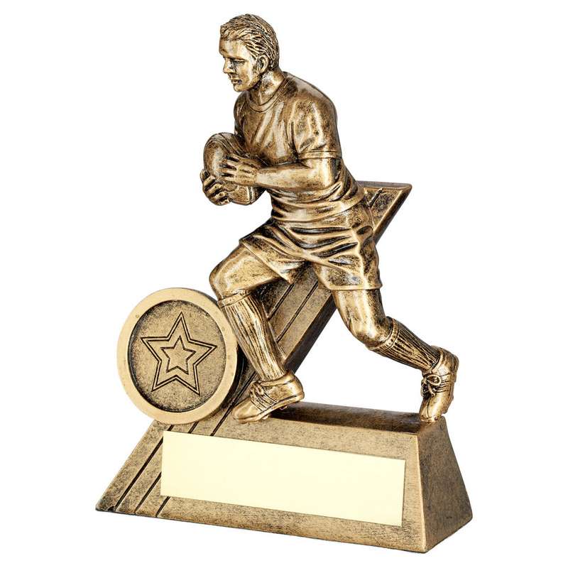 BRZ/GOLD MALE RUGBY MINI FIGURE WITH PLATE (1in CENTRE) – 4in