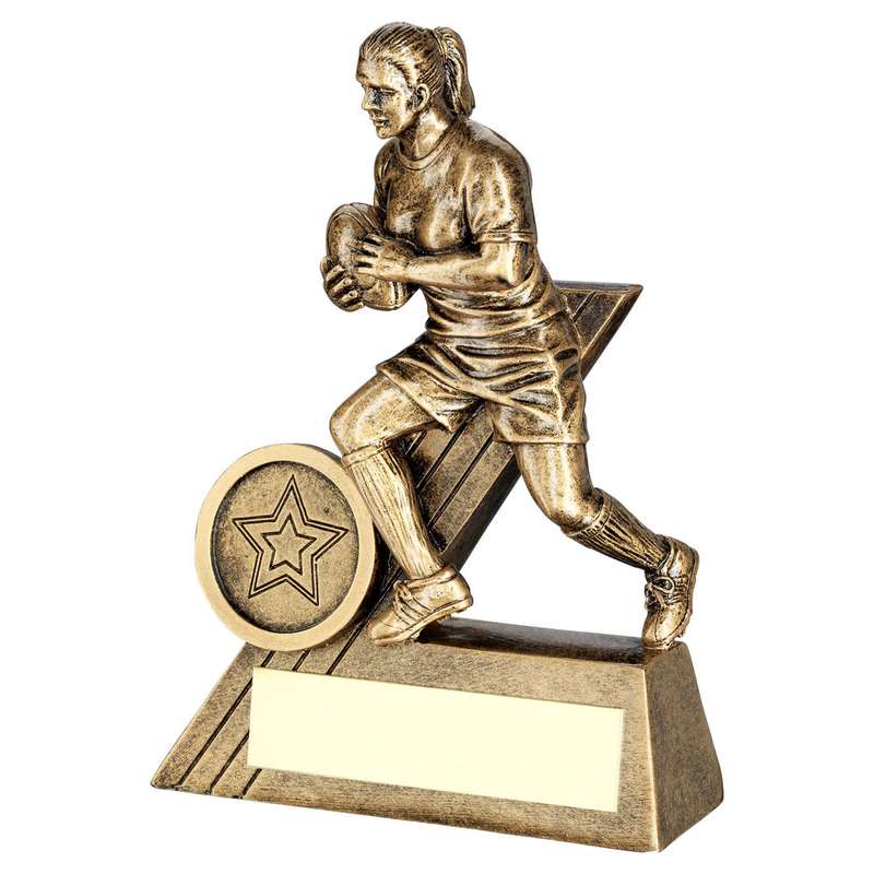 BRZ/GOLD FEMALE RUGBY MINI FIGURE WITH PLATE (1in CENTRE) – 4in
