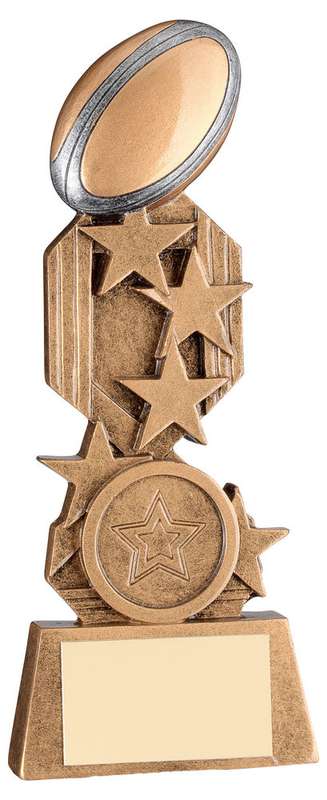 BRZ/PEW/GOLD RUGBY ON STARS FLATBACK WITH PLATE (1in CENTRE) – 5in