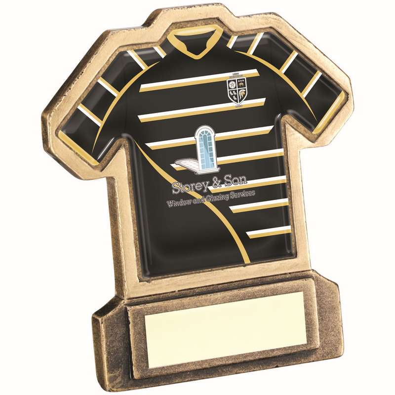 BRZ/GOLD RESIN RUGBY SHIRT WITH PLATE - (SHIRT C) 4.5in