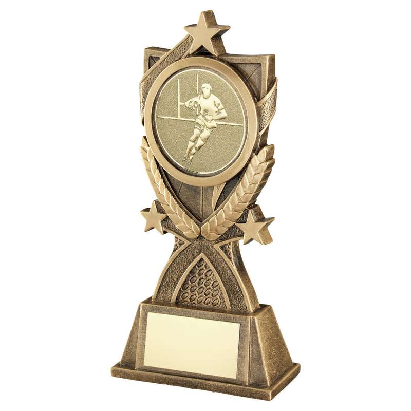 BRZ/GOLD 3 STAR WREATH SERIES WITH RUGBY INSERT AND PLATE – 6.5in