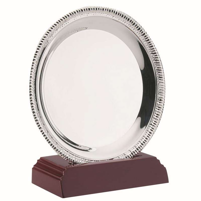 SILVER PLATED ROPE SALVER ON WOODEN STAND – (4.25″ SALVER) 4.5in