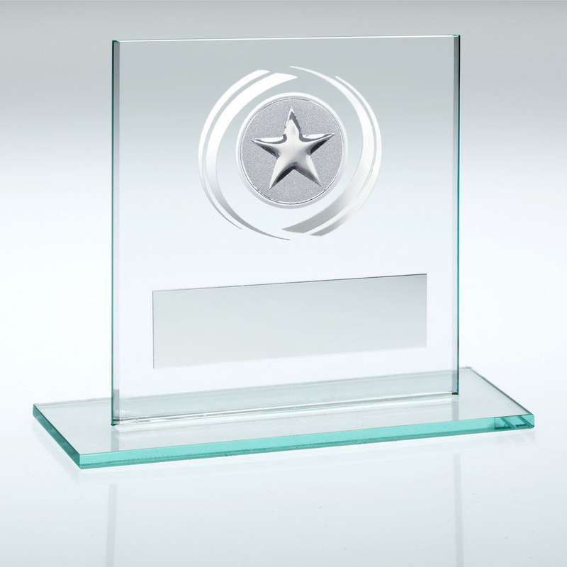 JADE/SILVER GLASS WITH STAR INSERT AND PLATE – 3.25in