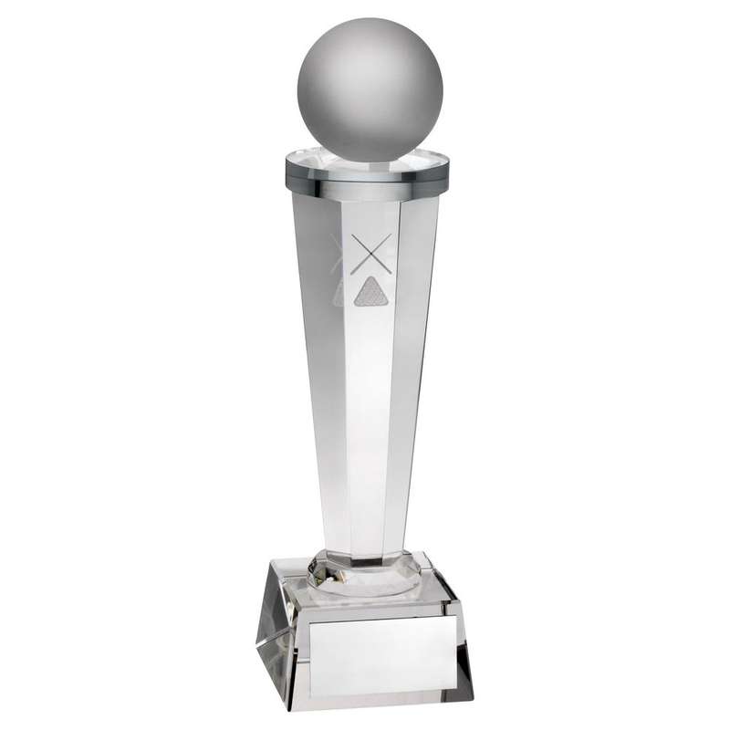 CLEAR GLASS COLUMN WITH LASERED POOL/SNOOKER IMAGE WITH PLATE – 7.25in