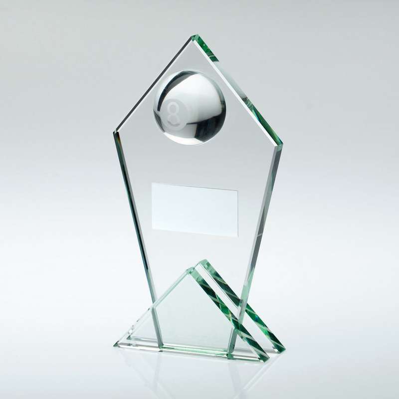 JADE GLASS POINTED PLAQUE WITH HALF POOL BALL AND PLATE – 5.75in