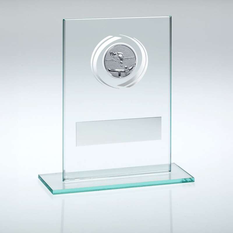 JADE/SILVER GLASS WITH POOL/SNOOKER INSERT AND PLATE – 3.25in