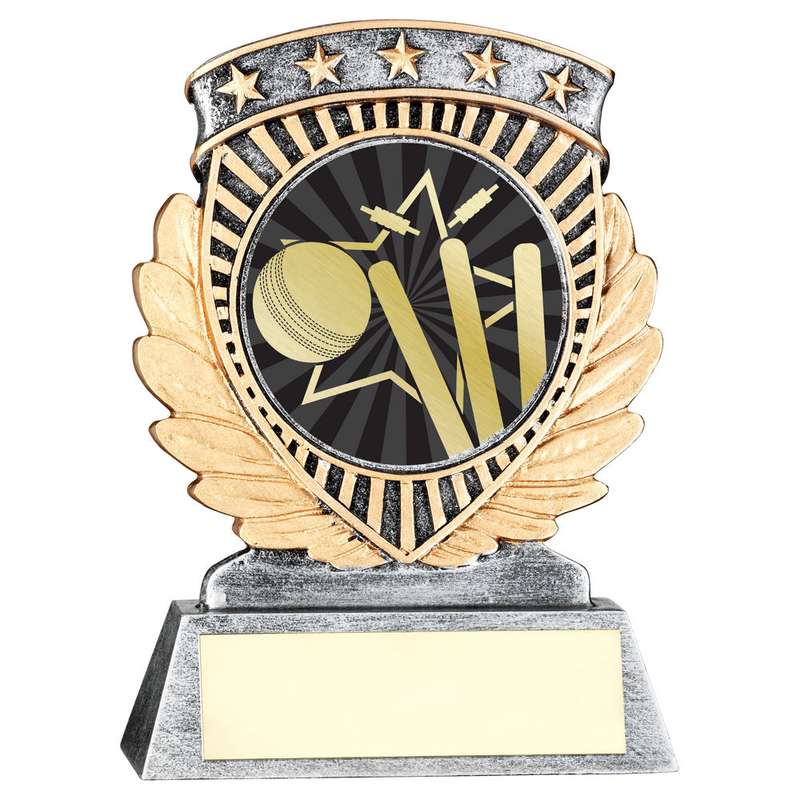 PEW/GOLD 5 STAR HOLDER WITH VINYL CRICKET INSERT & PLATE – 3.75in