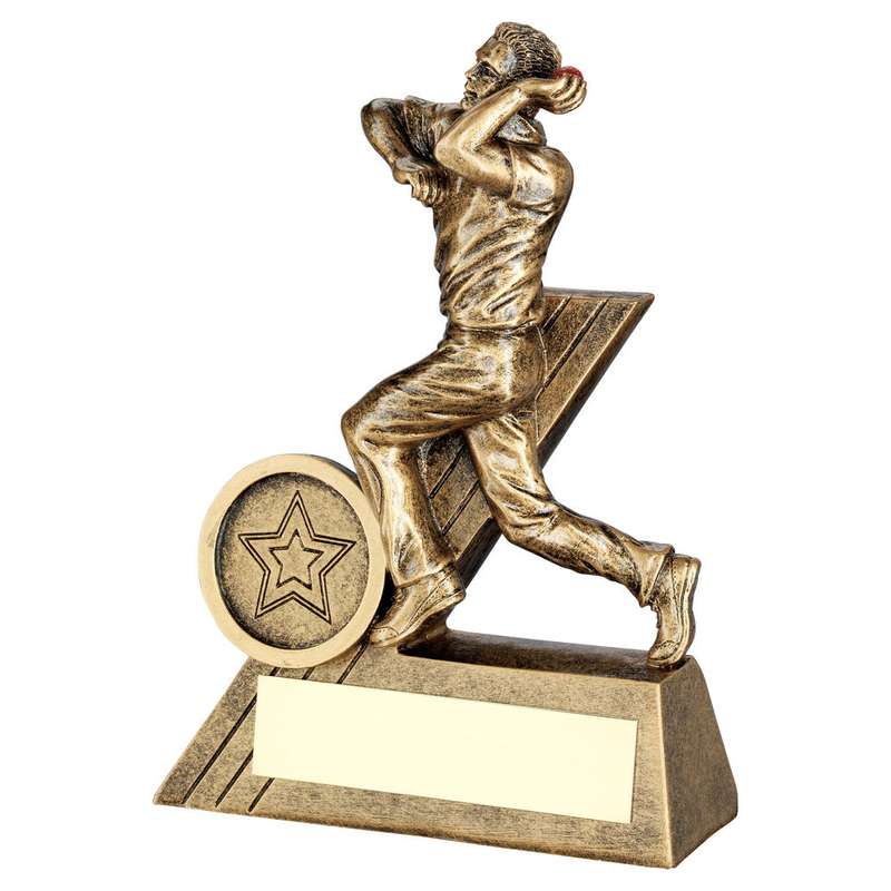 BRZ/GOLD MINI MALE CRICKET BOWLER FIGURE WITH PLATE (1in CENTRE) – 4in