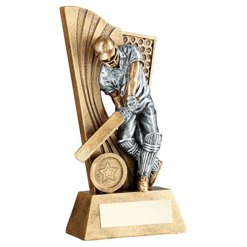 BRZ/PEW MALE CRICKET BATSMAN ON BACKDROP WITH PLATE (1in CENTRE) – 6in