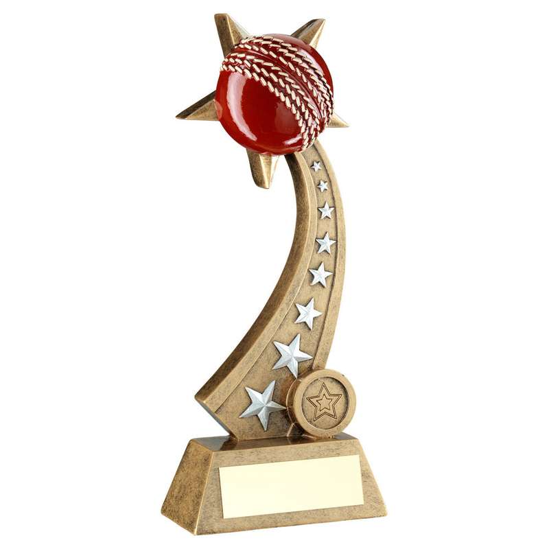 BRZ/PEW/RED CRICKET BALL ON STAR TRAIL WITH PLATE (1in CENTRE) – 8in