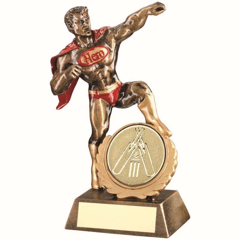 BRZ/GOLD/RED RESIN GENERIC HERO AWARD WITH CRICKET INSERT AND PLATE – 7.25in