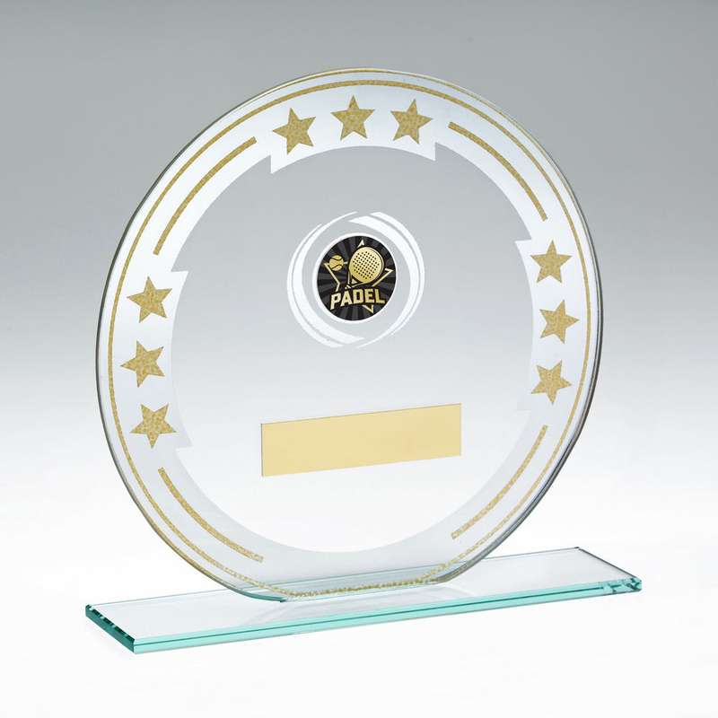 JADE/SILVER/GOLD ROUND GLASS WITH VINYL PADEL INSERT AND PLATE – 5.5in