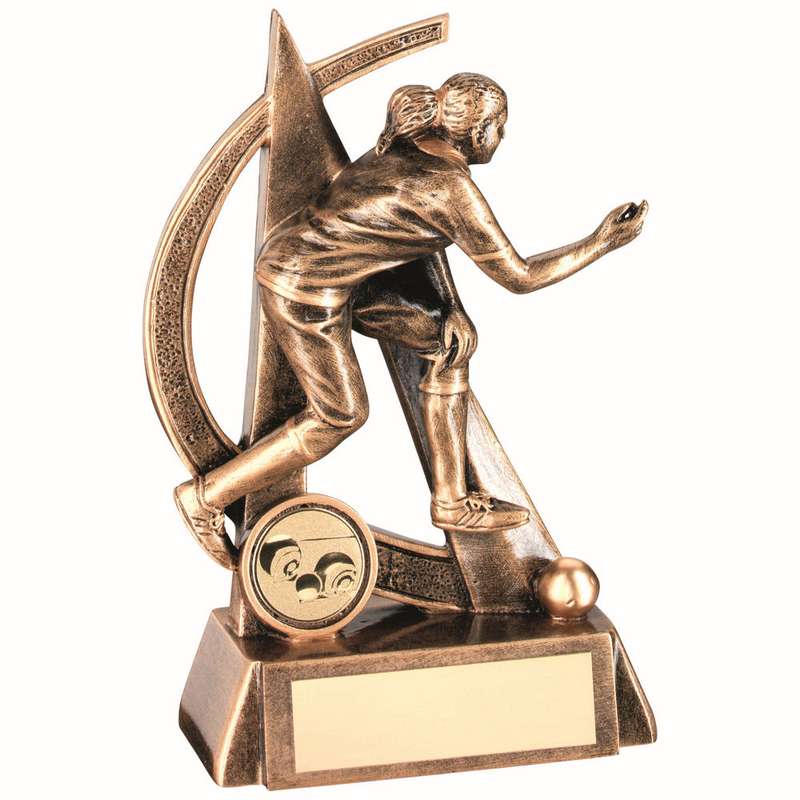 BRZ/GOLD FEMALE LAWN BOWLS GEO FIGURE WITH PLATE (1in CENTRE) – 5.75in