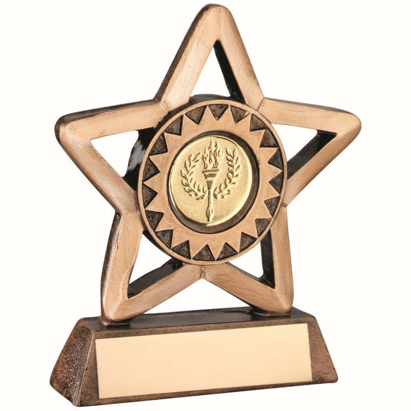 BRZ/GOLD RESIN GENERIC MINI STAR WITH PLATE (1in CENTRE) – 3.75in
