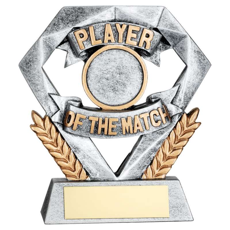PEW/GOLD PLAYER OF THE MATCH MINI DIAMOND WITH PLATE (1in CEN) – 4in