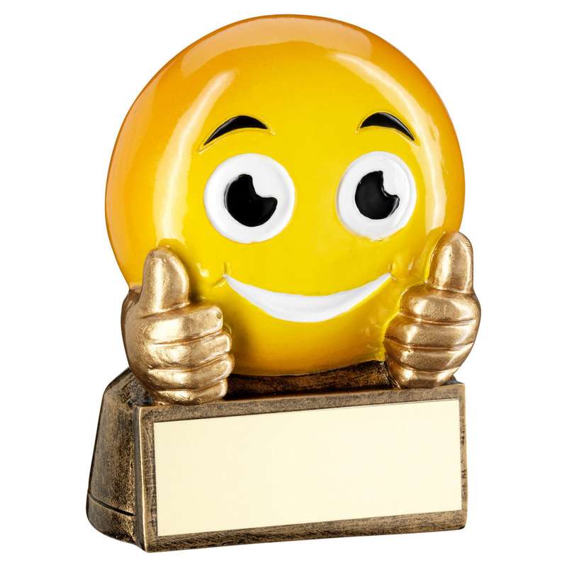 BRZ/YELLOW THUMBS UP EMOJI FIGURE WITH PLATE – 2.75in