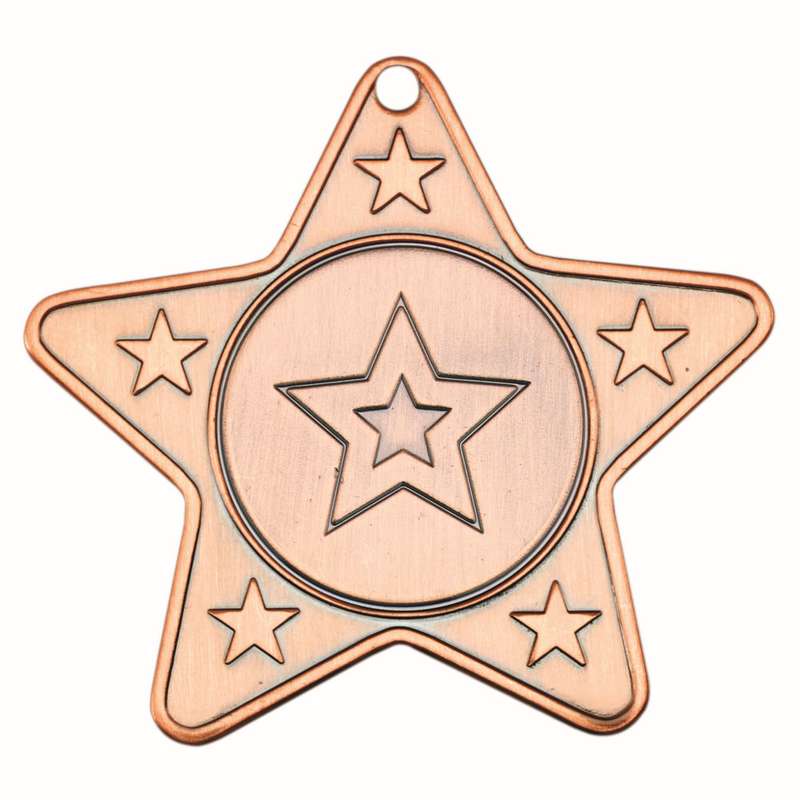 STAR SHAPED MEDAL WITH 5 MINI STARS (1in CENTRE) BRONZE - 2in