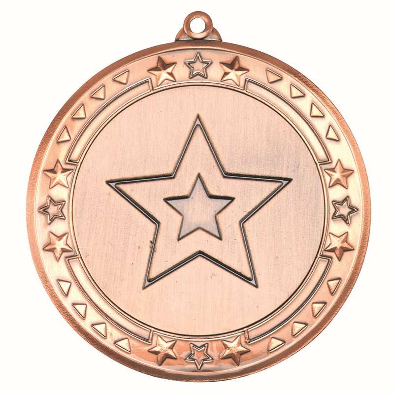 TRI STAR MEDAL (2in CENTRE) BRONZE - 2.75in