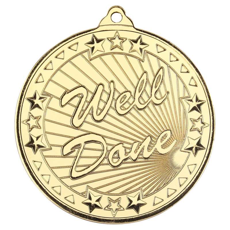 WELL DONE TRI STAR MEDAL GOLD – 2in