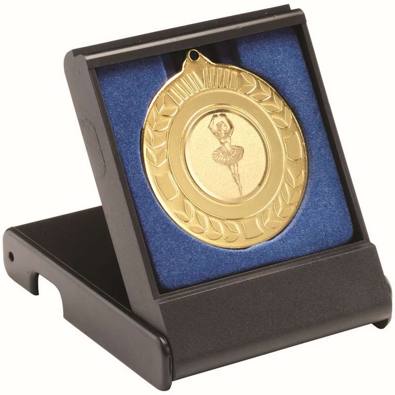 BLACK MEDAL BOX SMALL (40/50mm RECESS BLUE INSERT) – 3.5in