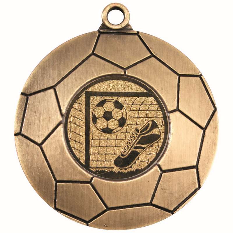 DOMED FOOTBALL MEDAL (1in CENTRE) ANTIQUE GOLD – 2in