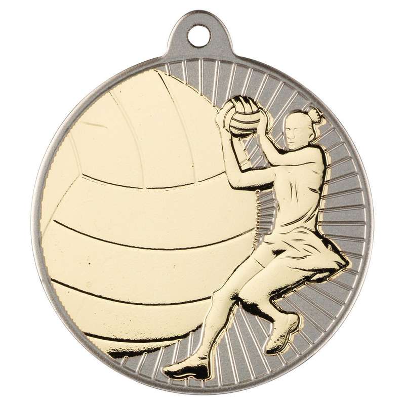 NETBALL TWO COLOUR MEDAL MATT SILVER/BRONZE – 2in