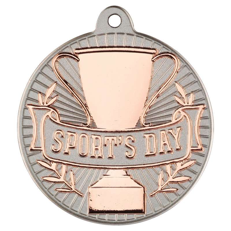SPORTS DAY TWO COLOUR MEDAL MATT SILVER/BRONZE - 2in