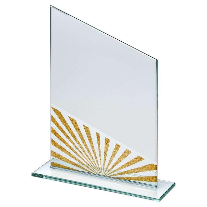 JADE GLASS ANGLED PLAQUE WITH GOLD/SILVER GLITTER DETAIL (5mm THICK) – 6.5in