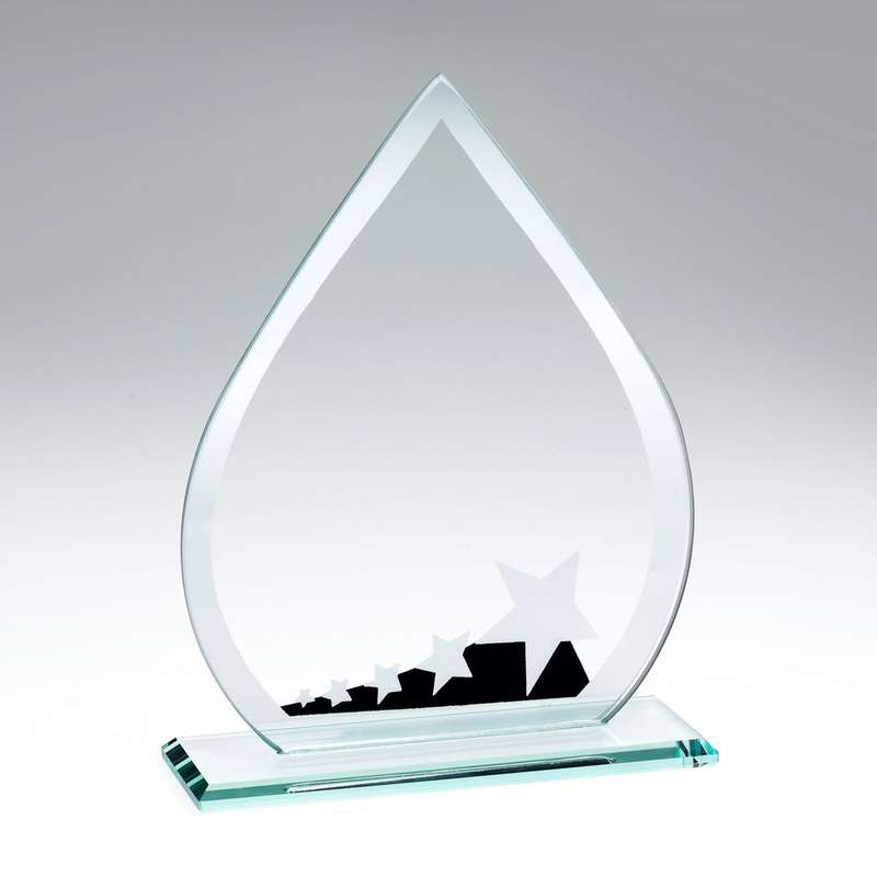 JADE GLASS TEARDROP WITH SILVER/BLACK STAR DESIGN (4mm THICK) – 6.5in