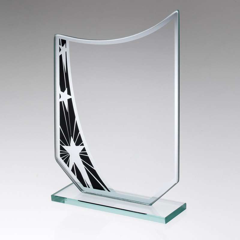 JADE GLASS CURVED PLAQUE WITH BLACK/SILVER STAR DESIGN (4mm THICK) – 6.5in