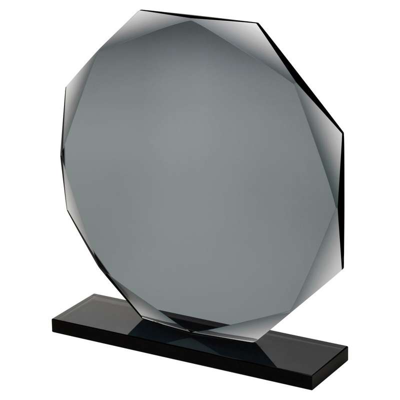 SMOKED BLACK GLASS OCTAGON PLAQUE (10mm THICK) – 5.75in