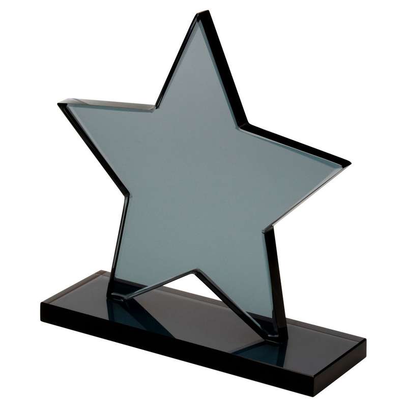 SMOKED BLACK GLASS STAR PLAQUE (10mm THICK) – 5.25in